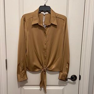 Satin-Button Tie-Front Shirt